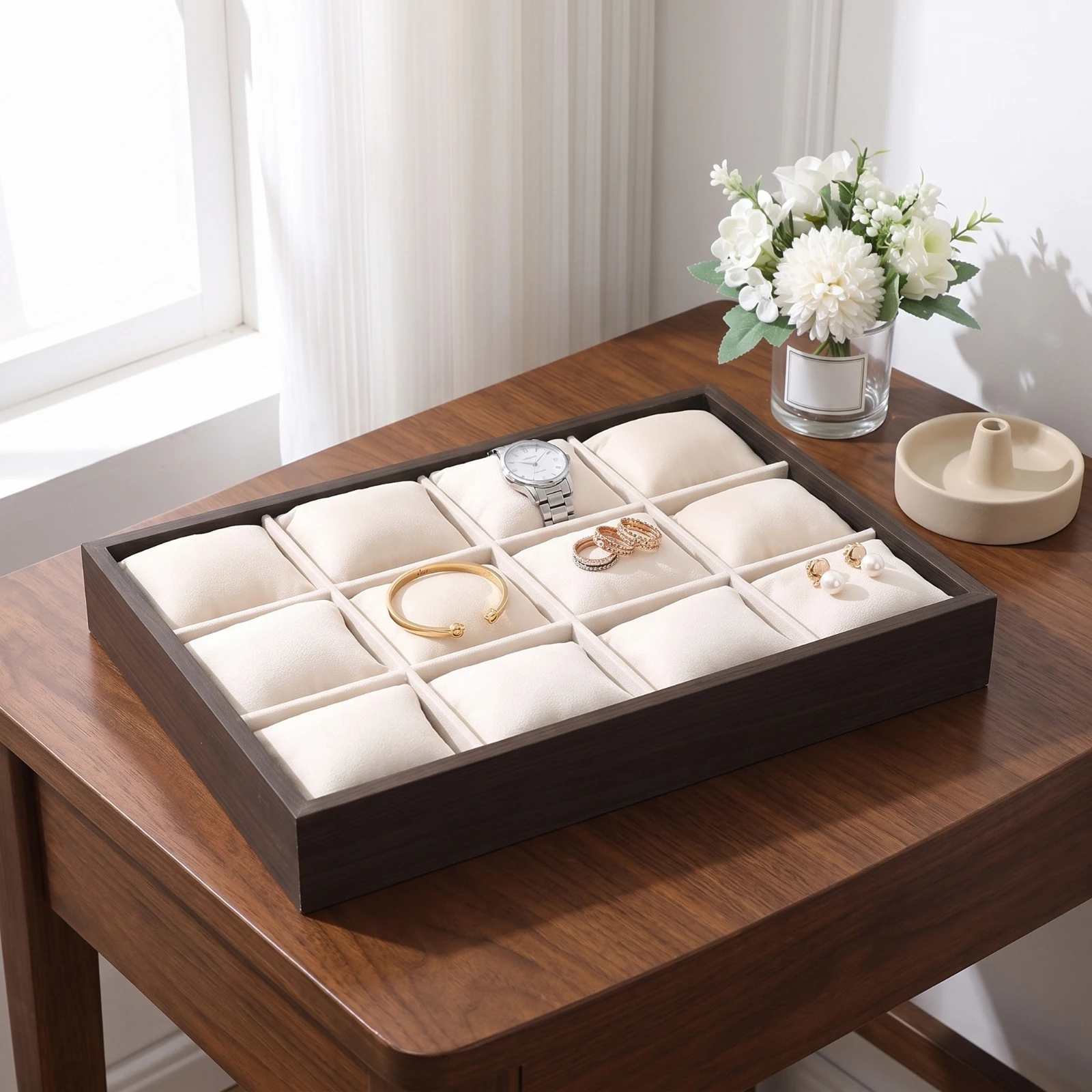 Watch Organizer with Pillows Safeguarding Watch Display Tray Bracelet Organizer Tray Rectangular Space-Saving for Collectors