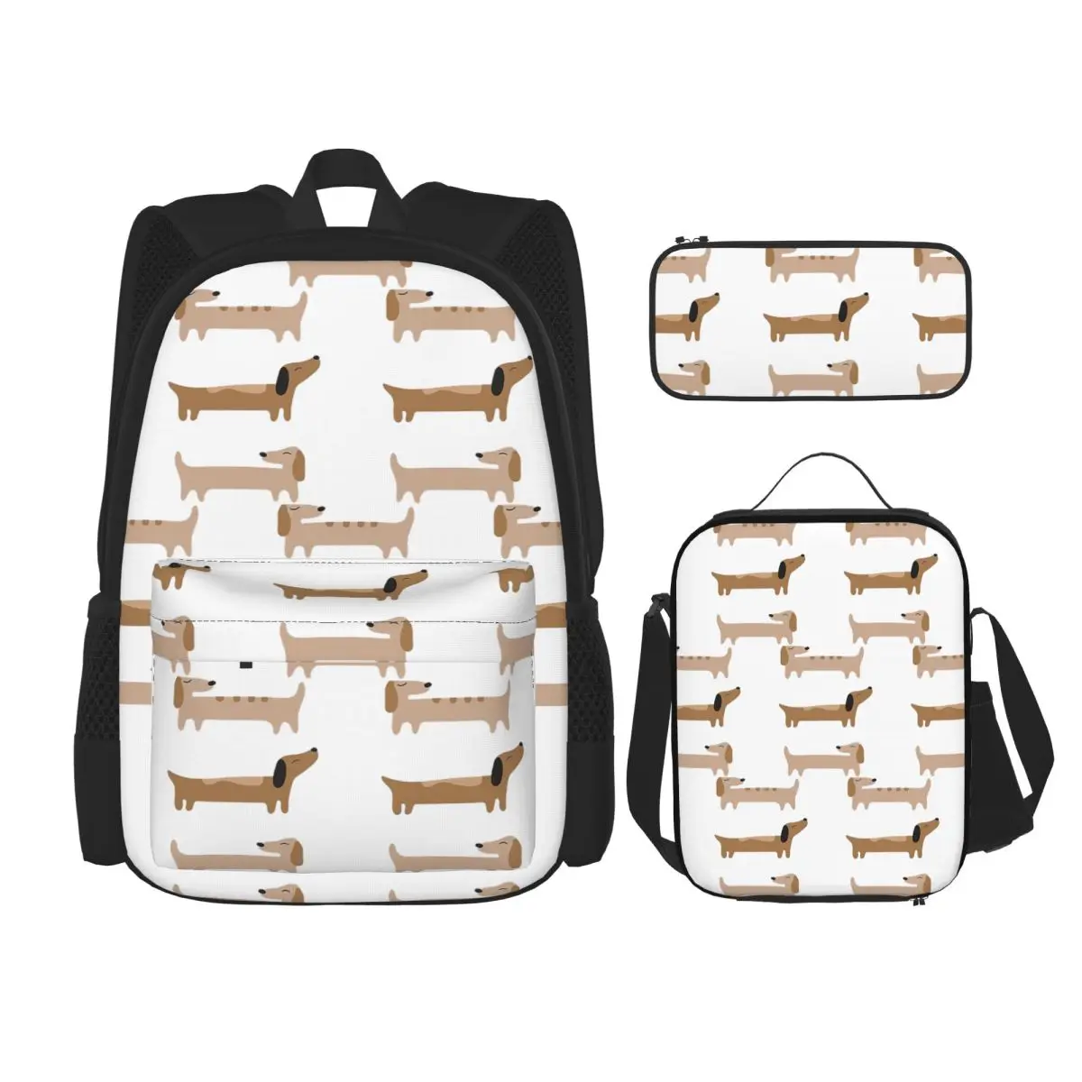 Home Decor - Dachshund Backpacks Kids Bookbag School Bags Rucksack Lunch Bag Pen Bag Three-Piece Set