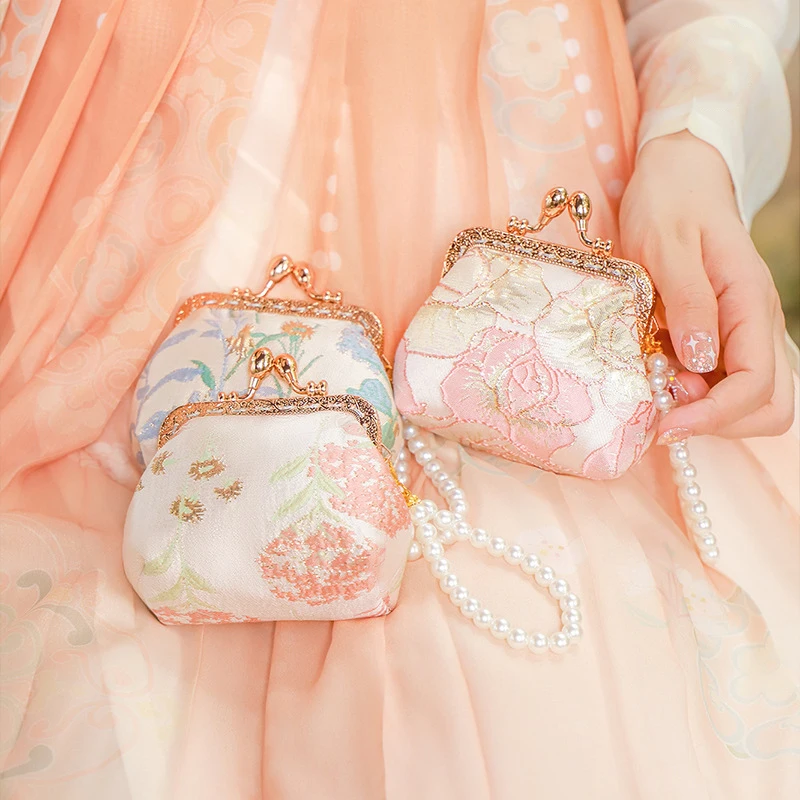 

Chinese Style Embroidered Brocade Bag Coin Purse Women Handbag Pearls Clutch Hanfu Sachet Wedding Party Jewelry Pouch