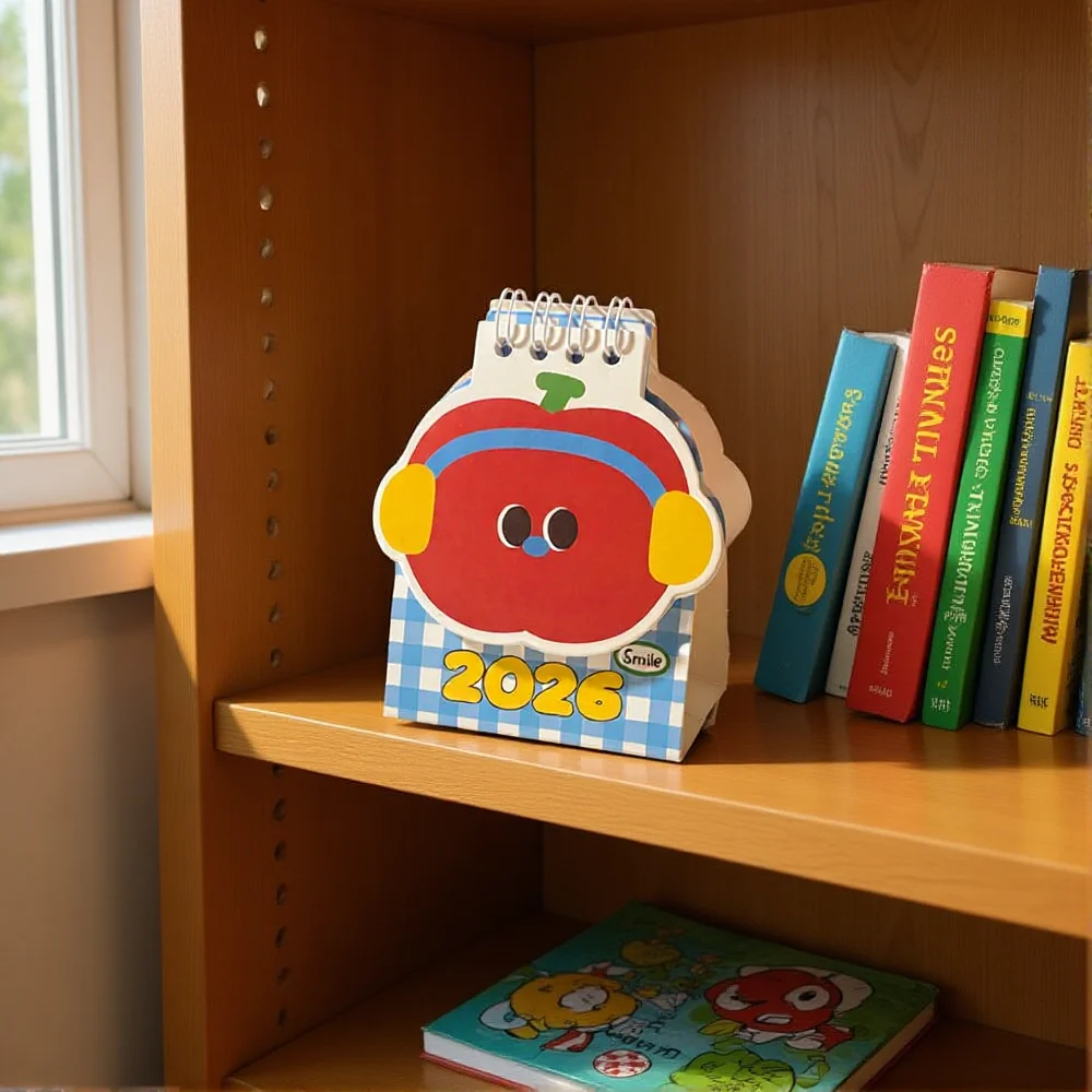 

Cute Apple 2025.8-2026.12 Desk Calendar Cartoon Mini Back To School Kid Students Gift Office Home Desk Day Study Decor Organizer