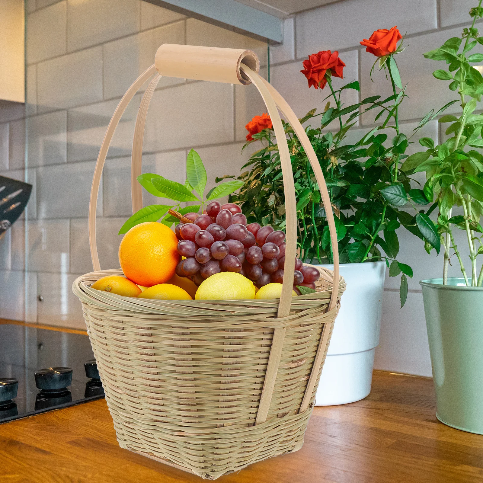 

Egg Basket Bamboo Hand Creative Fruit Baskets Storage Woven with Handles Hand-woven