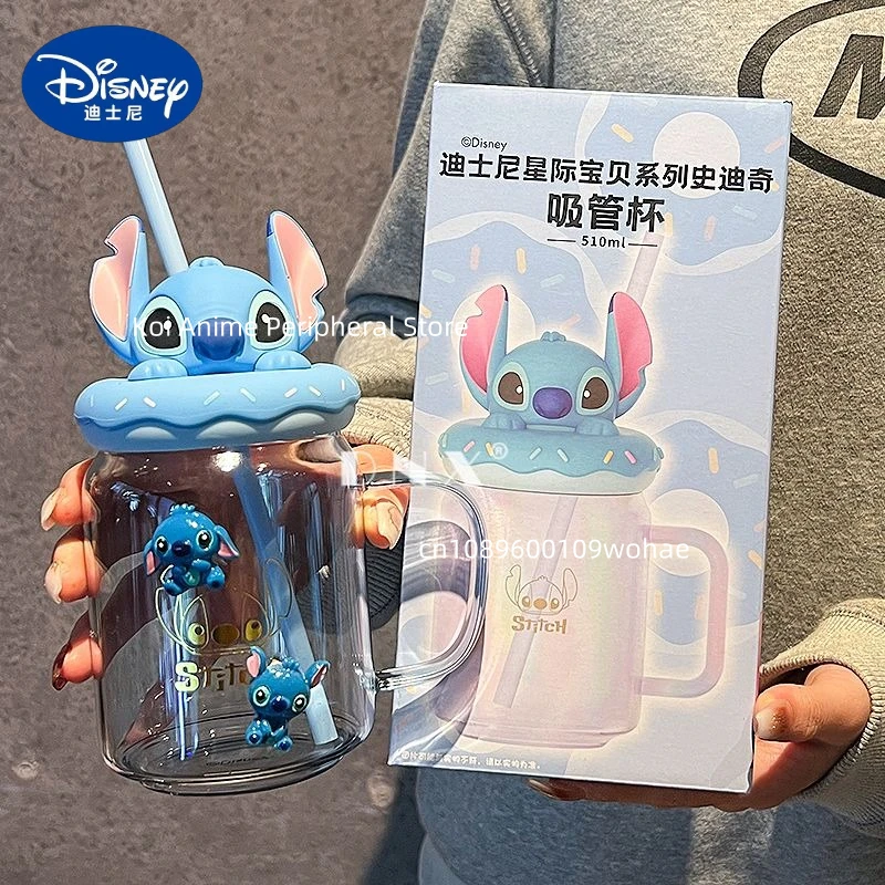 

480ML Disney Glass Water Glass Stitchanime Cartoon Printing Accessories Sippy Cups Kawaii Children's Mugs Office Water Cups Gift