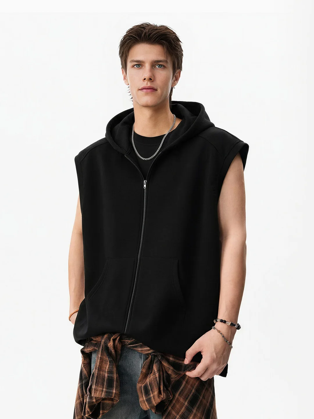 

American Sle Hooded Zipper Sweatirt Vest 25 Autumn New Heavyweight Double Headed Hoodie Jaet Casual Cotton Fabric