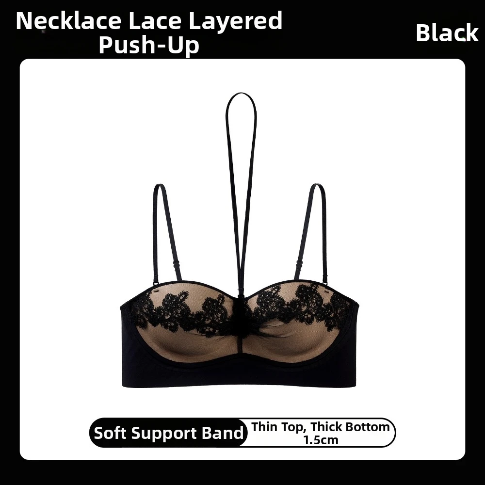 Sensueller Neckholder-Spitzen-BH, Anti-Sagging, nahtloser Neckholder-BH, Beauty-Back, dünne Träger, Push-Up-BH, Clubwear – Detail 8