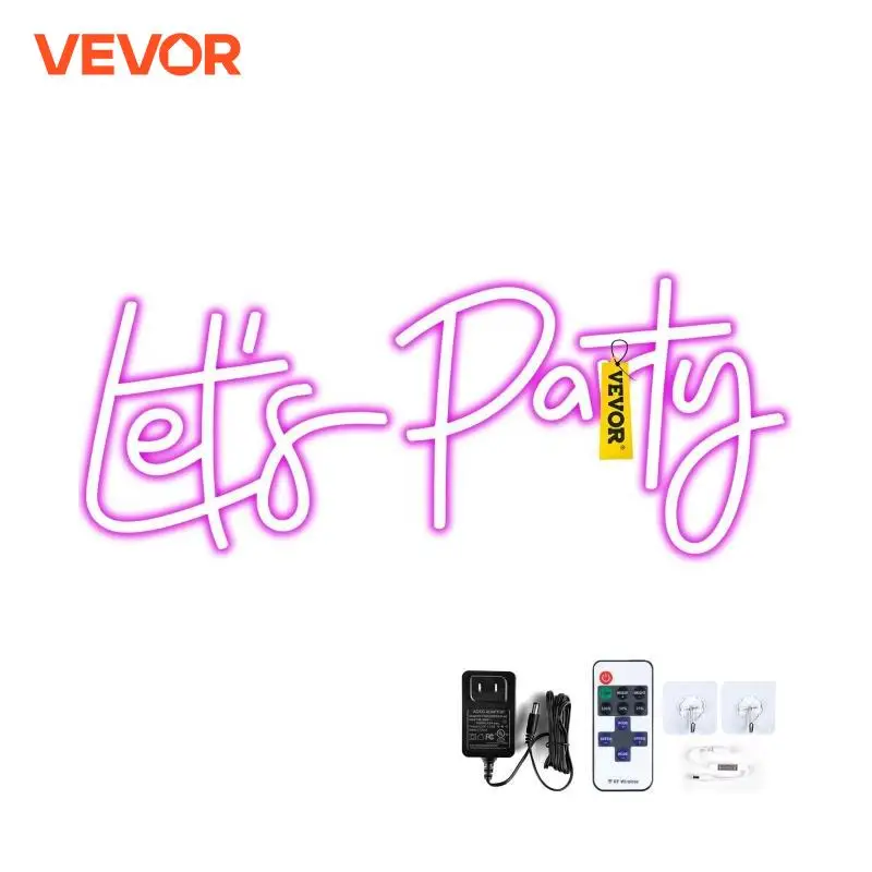 VEVOR Let's Party LED Neon Sign Flex Transparent Acrylic Wall Decor Neon Sign Light Letter Board Party Background Creative Gift