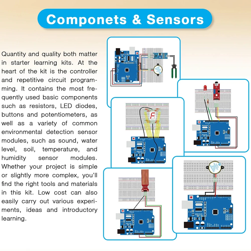 

Базовый стартовый набор с макетной платой, модулями датчиков, резисторами для проектов DIY, стартовый набор для самостоятельной сборки для Arduino UNO R3
