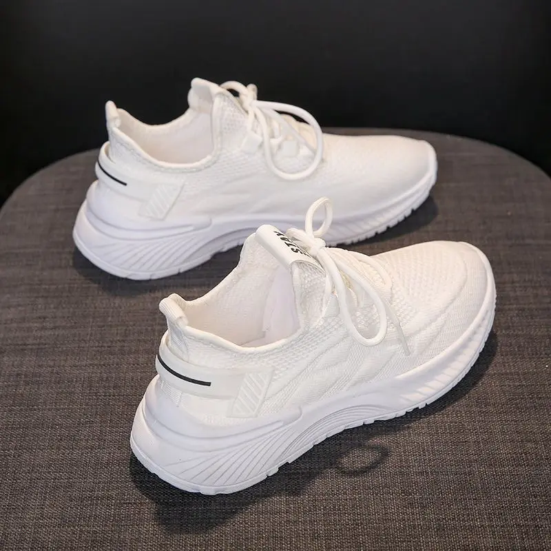 Women Breathable Mesh Sneakers Wave Thick Platform Height Increasing Lightweight Lace Up Daily Walking Sport Casual Shoes