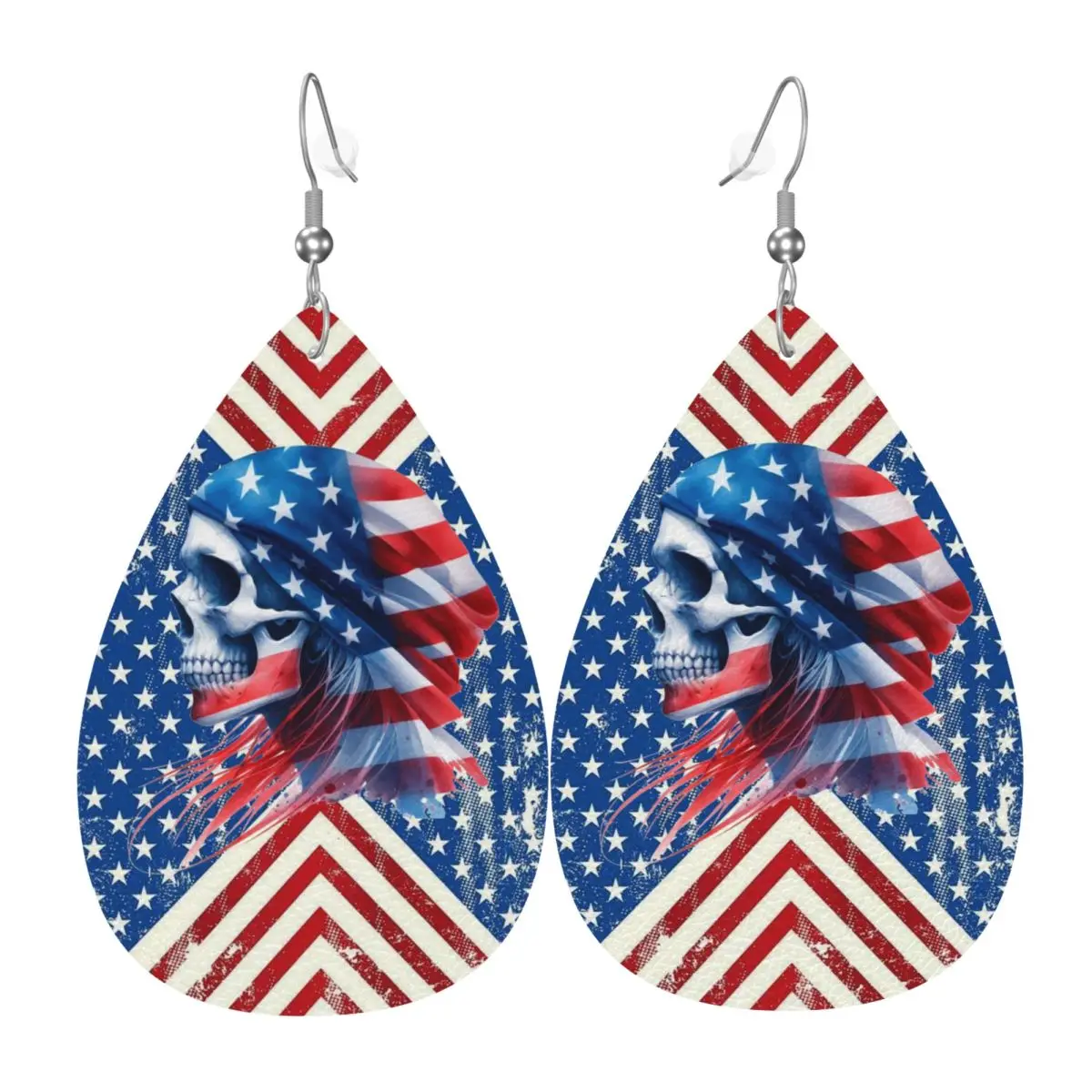 Custom America Skull Flag Leather Earrings for Women Teardrop Dangle Earrings Jewelry Accessories