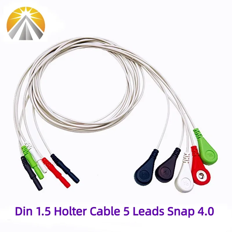 Holter Recorder ECG Patient Cable Din 1.5 5 Leads Snap 4.0 AHA Standard for Din1.5 Instruments Holter Leadwires