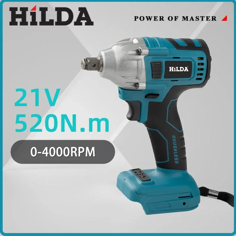 HILDA 21V Blue Electric Impact Wrench Rechargeable 1/2 Socket Wrench Cordless Without Battery