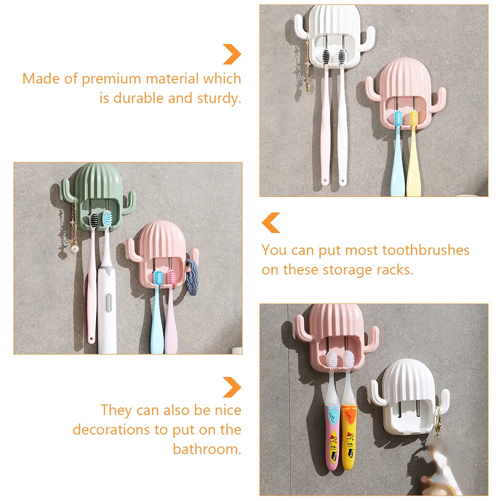 

2 Pcs Toothbrush Rack Bracelet Storage Racks Key Ring Creative Holders Cactus Shape Towel Adorable