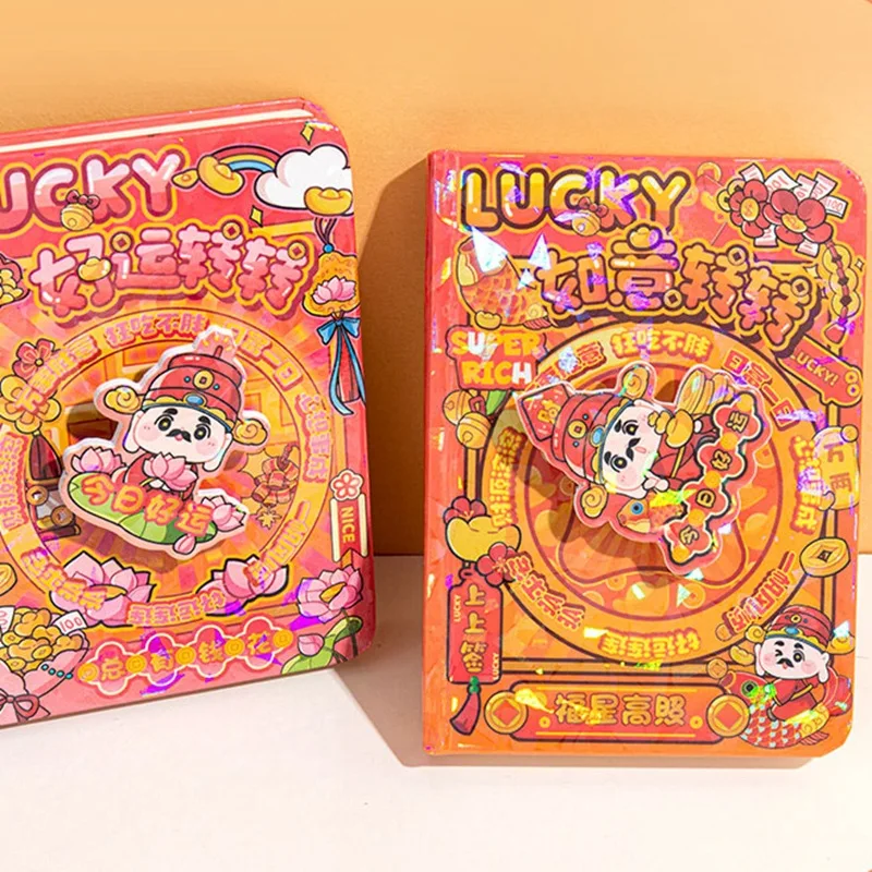 Customized. Acrylic Rotary Table Notebook Customized New Year Blessing Good Luck Q Version God of Wealth Portable Record Po