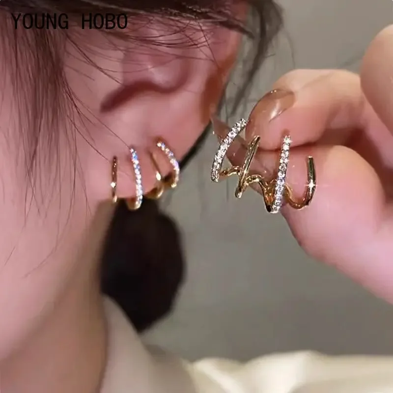 YOUNG HOBO Stud Earrings Claw Ear Hook Clip Earrings for Women Four-Prong Setting Gold Color Ear Earrings Fashion Jewelry Gift