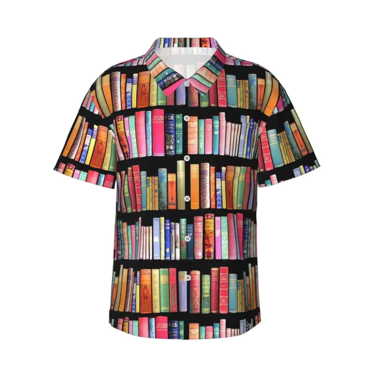 

Book Library Print Beach Shirt Bookworms Delight Summer Casual Shirts Men Classic Blouses Short Sleeve Harajuku Graphic Clothing