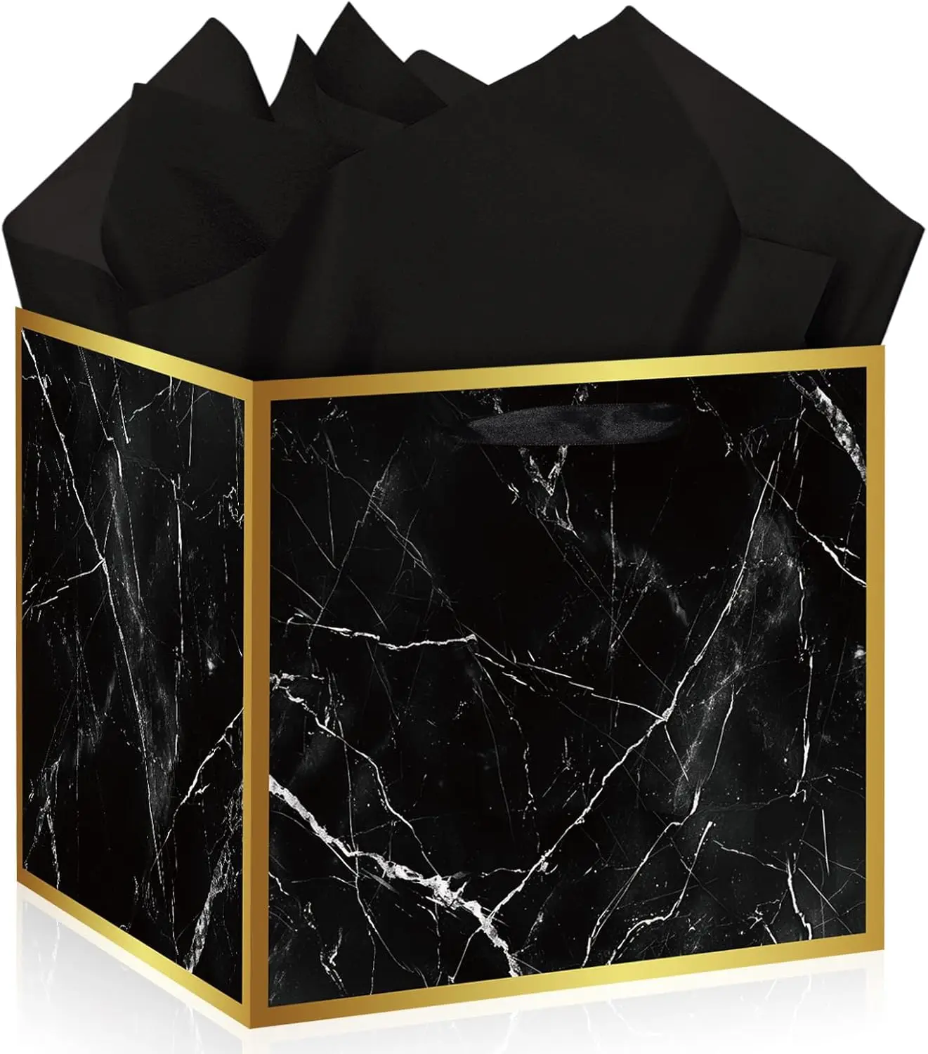 

Extra Large Black Gift Bag for Men, 11.8' Marble Square Gift Bags Big Gift Box with Tissue Papers Elegant Black Gold Wrapping Pa