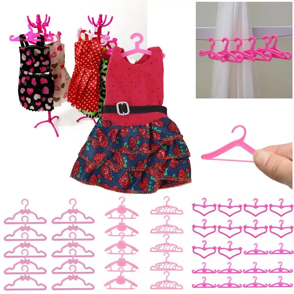 10/20PCS Pink Plastic Dress Holders Playing House Dollhouse Furniture 1:6 Scale Miniature Clothes Hangers  Accessories - view 2