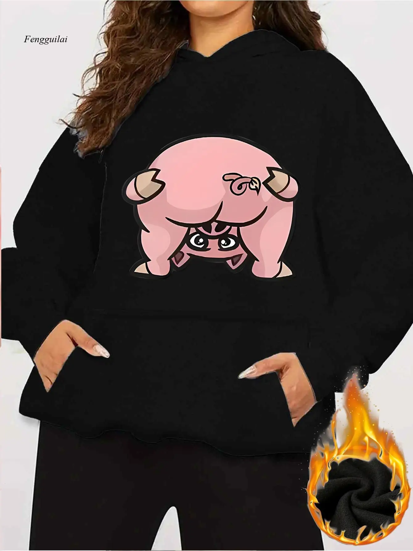 هوديي برسومات الخنزير الوردي المضحكة - سويت شيرت وردي ناعم مع جيب أمامي، بلوفر كاجوال مريح للاستخدام اليومي والمناسبات ذات الطابع الشخصي #2
