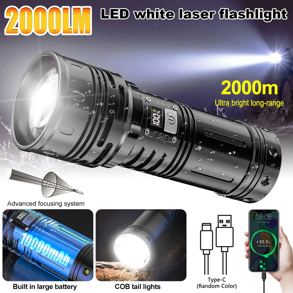 Super bright 30W 2000 lumens up to 500-800M white laser flashlight TG-SD27501 with built-in battery hot selling New product