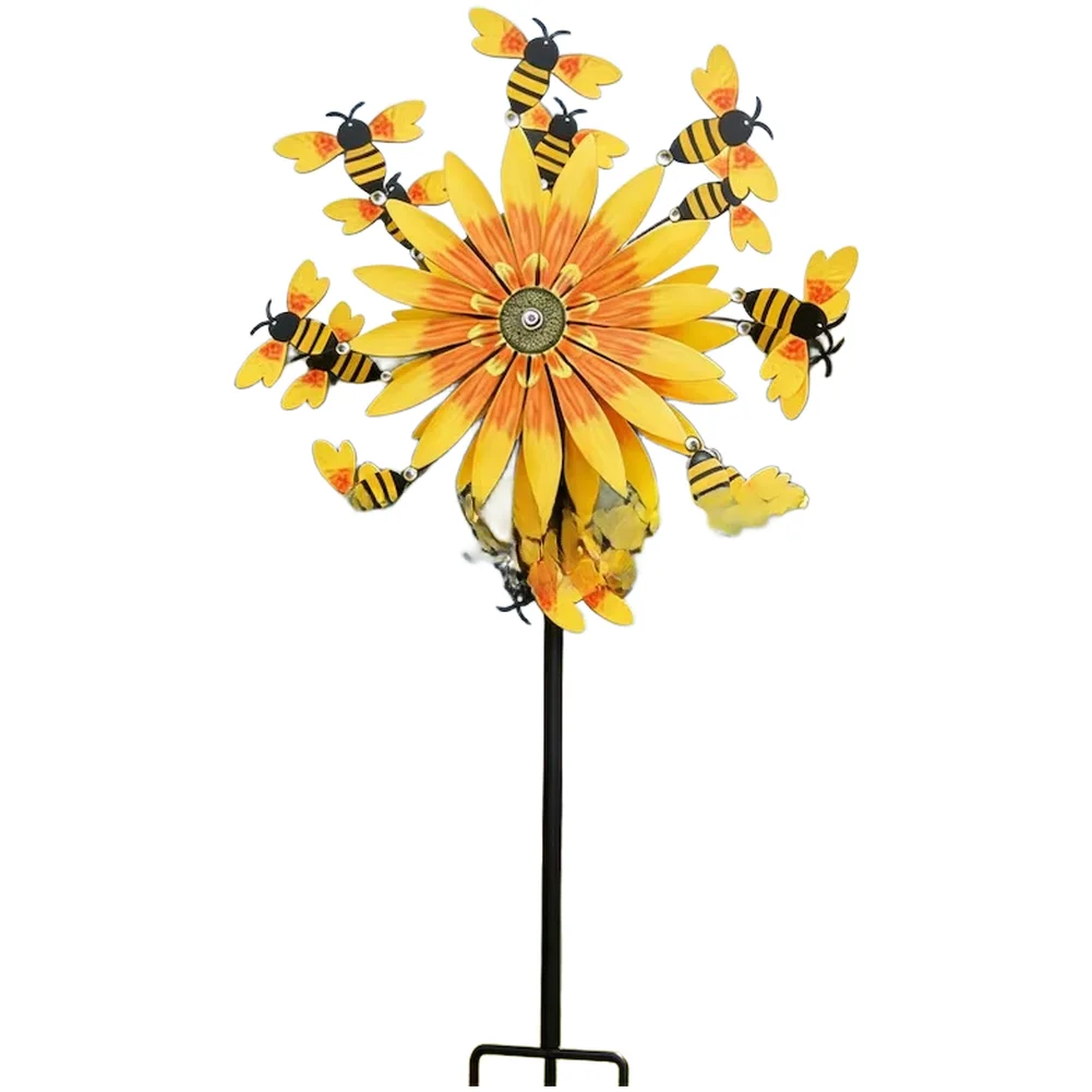 Wind Activated Floral Bee Metal Spinner for Garden Decor That Adds Movement and Artistic Flair to Any Outdoor Setting