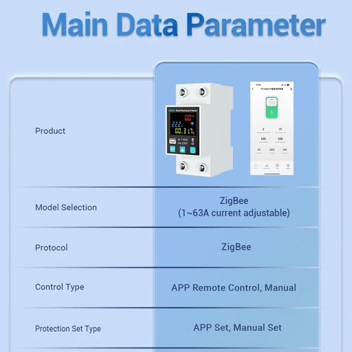 Imagen 2 del producto SmartLife TUYA ZigBee 2P/63A disyuntor fuga a tierra protección contra sobretensión Protector relé interruptor energía kWh medidor