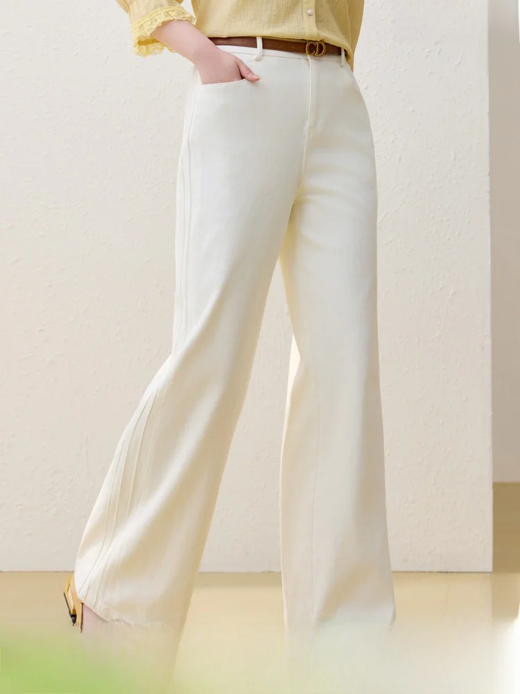 

Slimming Casual Pants High Waist Straight Leg Cotton Blend Elastic Fabric Simple Lazy Sle plus Size Women's Spring Faion