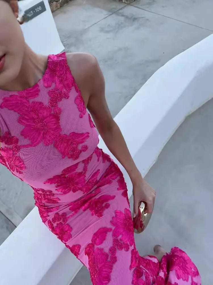 Stylish GY25164 Mesh Three-dimensional Floral Sexy Hip Hugging Dress Glitter Costume Latin Dance Stage Clothes