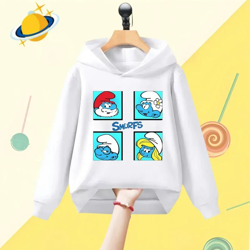 Smurf cartoon children\'s hoodie Harajuku cartoon print autumn and winter long sleeve sweatshirt Boys girls Kawaii casual top