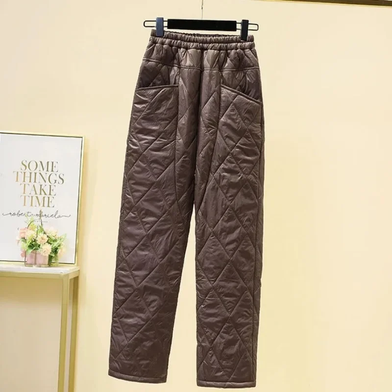 Large Size Lightweight Down Cotton Pants Women's Straight Diamond  Harem Pants Warm Straight High Waist Quilted Pants 2024