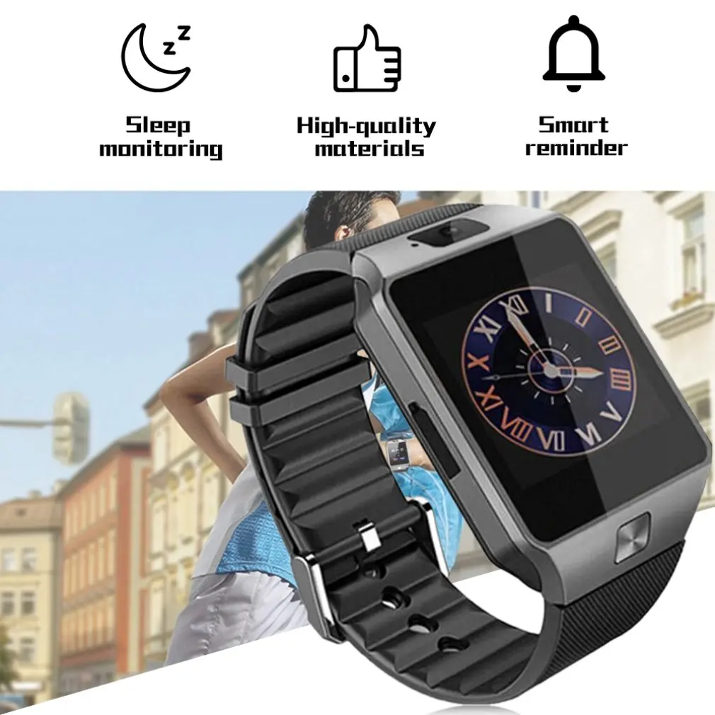 Montre intelligente à écran tactile numérique avec appareil photo, montre-bracelet compatible Bluetooth, carte EpiCard, iOS, Android, matin, DZ09