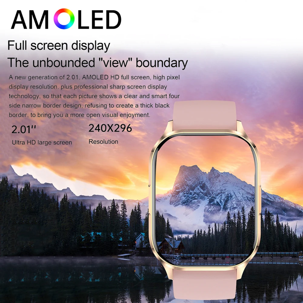 AMOLED 2,01 "hombres mujeres Bluetooth llamada deportes Fitness reloj inteligente ritmo cardíaco NFC Smartwatch impermeable relojes con asistente de voz