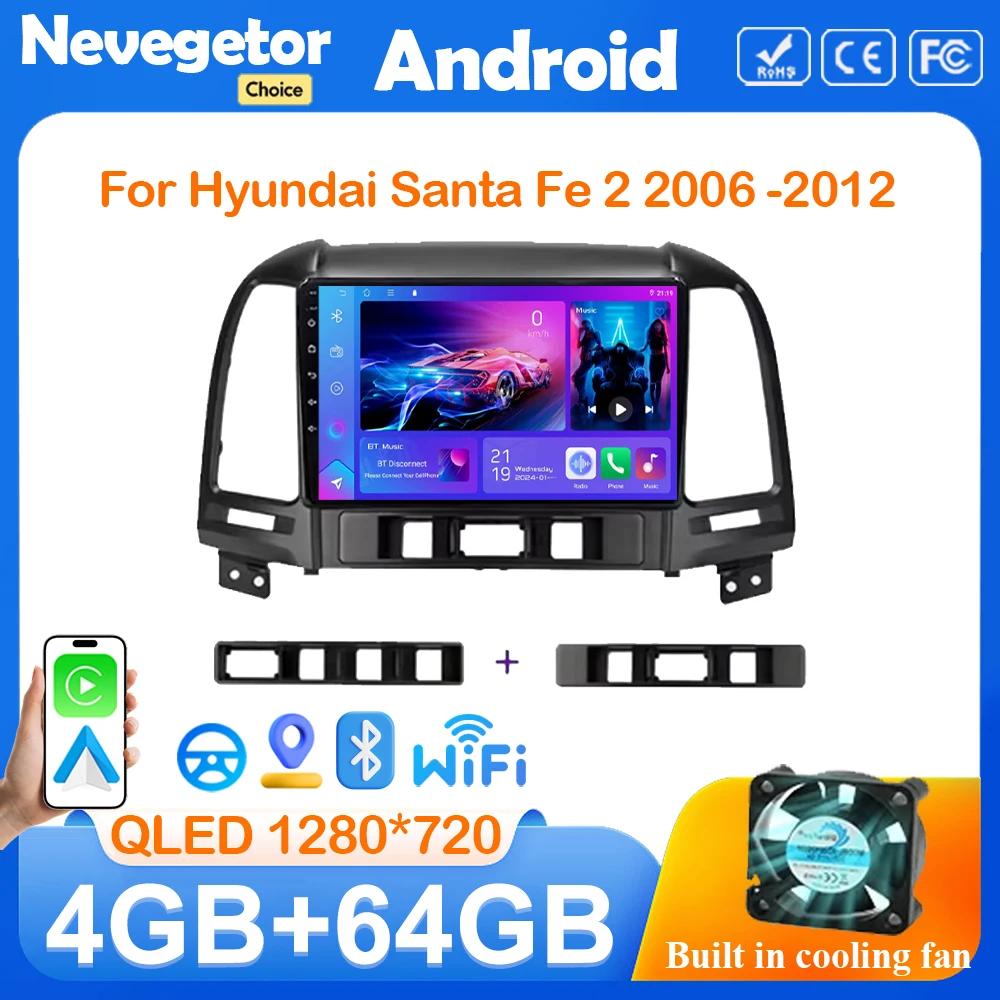 

4G+64G CarPlay 2din Android Auto Radio GPS Multimedia Player For Hyundai Santa Fe 2 2006 2007 2008 2009 -2012 DSP IPS NO 2DIN