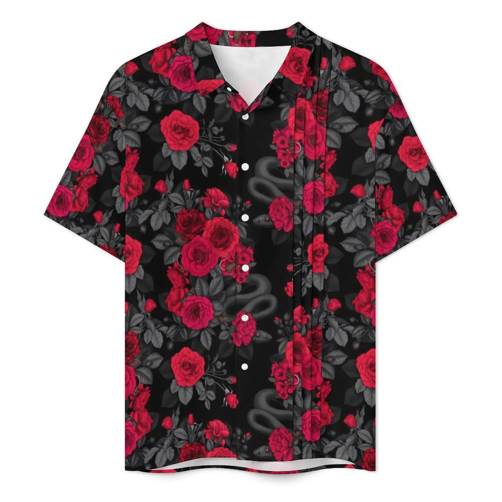 Chemise hawaïenne à fleurs roses pour hommes, chemises de vacances rouges, chemisiers décontractés, manches courtes, imprimé Harajuku, vintage, grande taille, 4XL