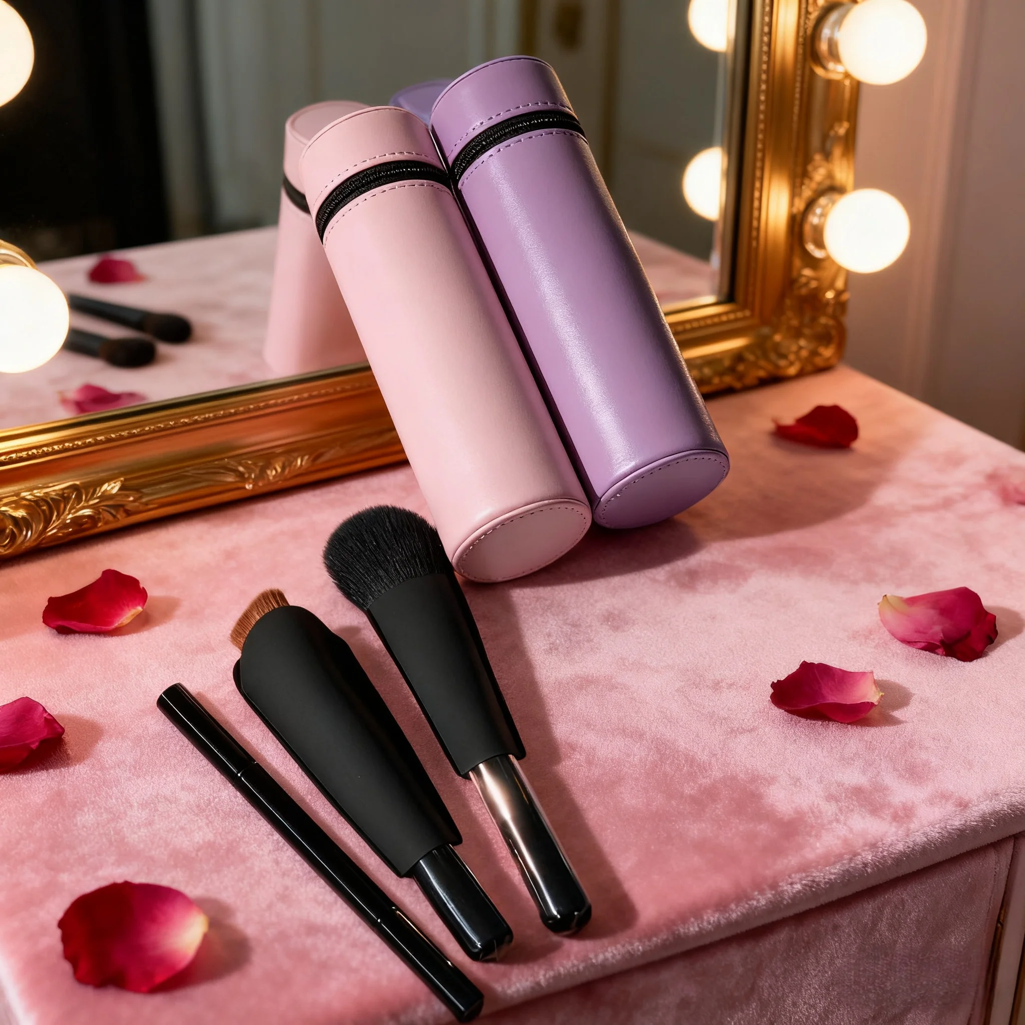 Conjunto de pincéis de maquiagem de luxo saco de viagem de pele de bezerro edição limitada blush escova de base de dupla utilização escova de sombra de cabeça dupla