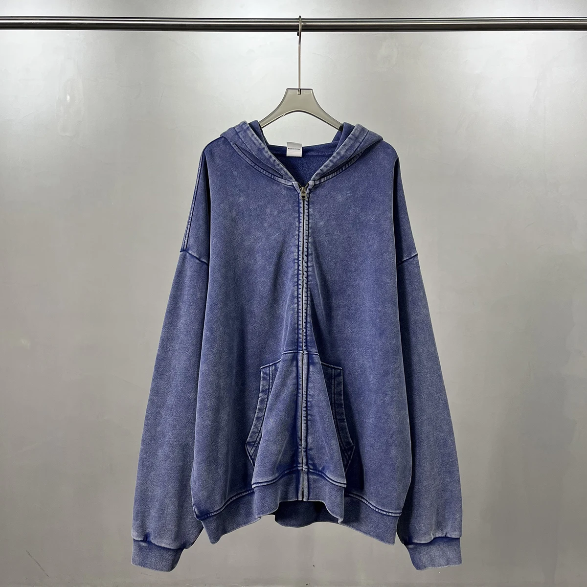 Hio Hop – sweat à capuche avec fermeture éclair, Cardigan en détresse, veste Double fil pur coton, Vintage lavé, automne et hiver, Y2k