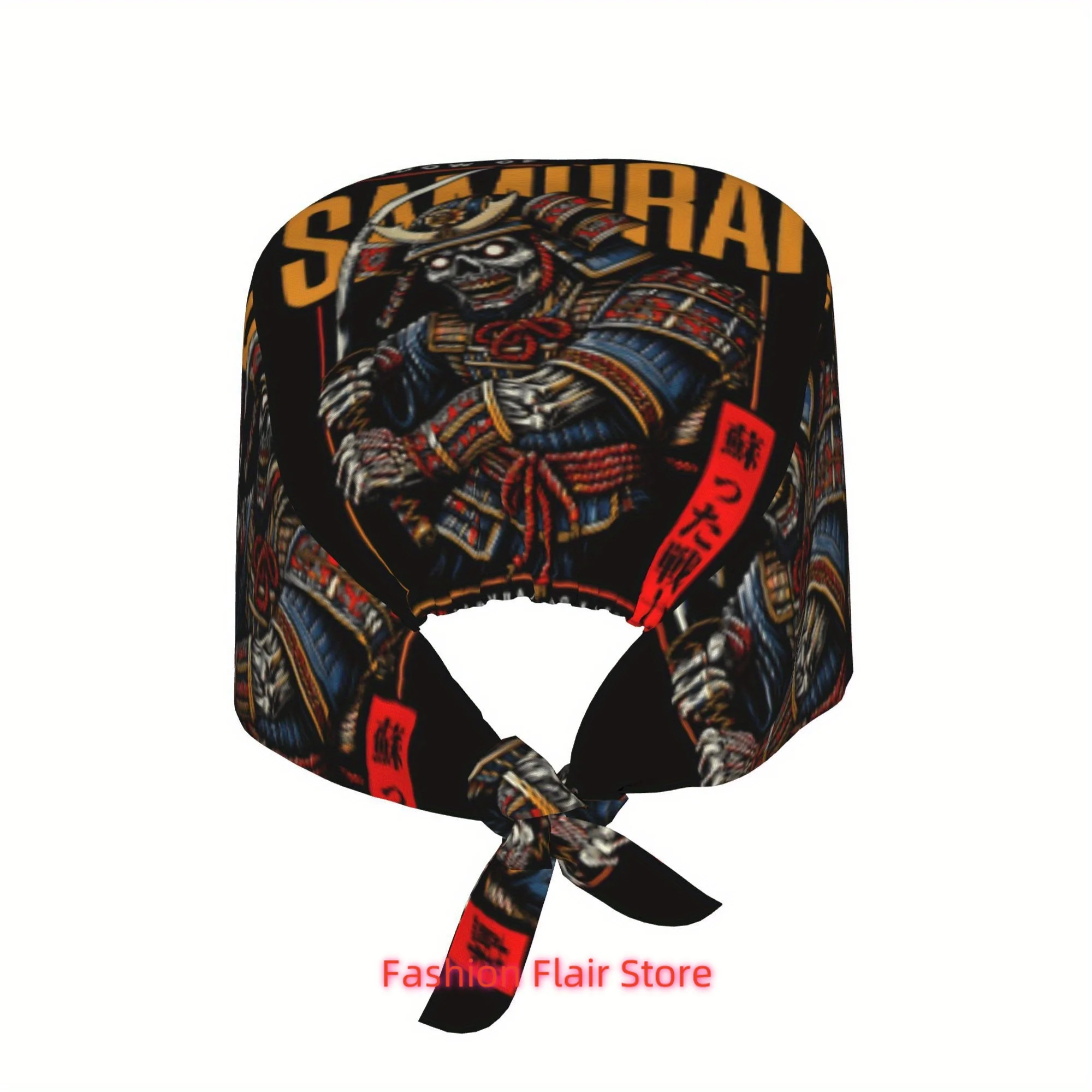 1pc Japanese Style Unisex Adjustable Work Cap - Lightweight, Dustproof Chef & Nurse Hat with Samurai Armor Print, Tie-Back Desig