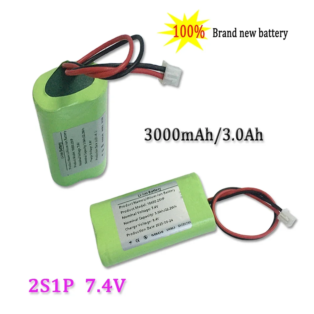 Batterie au lithium aste, cellule pour haut-parleur mégaphone, banque d'alimentation, petit lecteur, prise RC + 2P, 7.4V, 3Ah, 2S1P, 18650, 3000mAh, nouveau