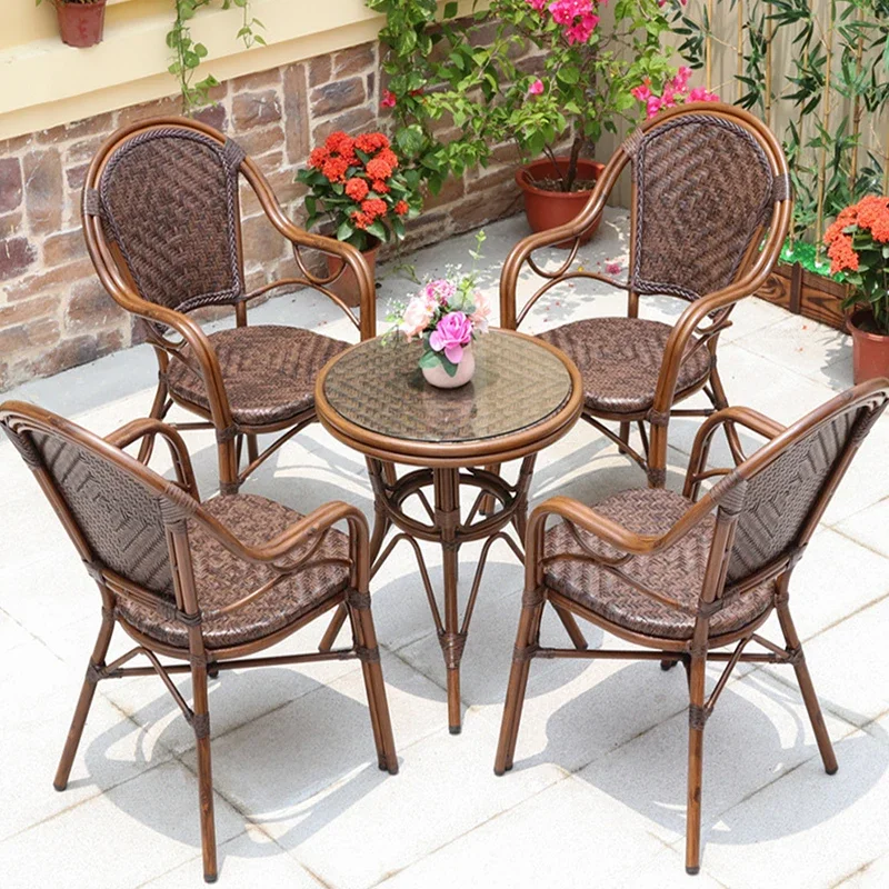 

Nordic outdoor rattan garden dining table furniture luxurious cast aluminum garden Patio rattan outdoor garden furniture sets