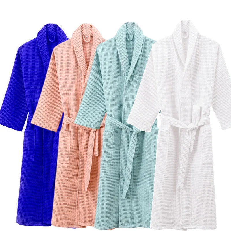 

Soft Pure Cotton Bathrobes For Men Women Springs Waffle Hotel Bathrobe Couple Nightgown Home Dressing Gown Adult Pajamas Robes