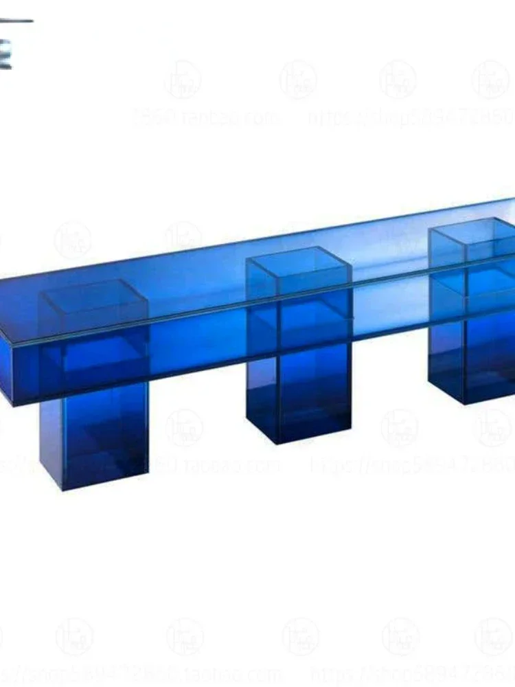 Designer Customized Transparent Acrylic Bench Gradient Blue a Long Narrow Table Model Room Rectangular TV Cabinet Console Tables