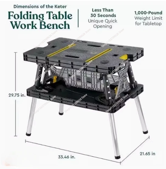 Portable Folding Work Table Tool Storage Stand Workbench with 12 Inch Wood Clamps for Saws, Home Improvement