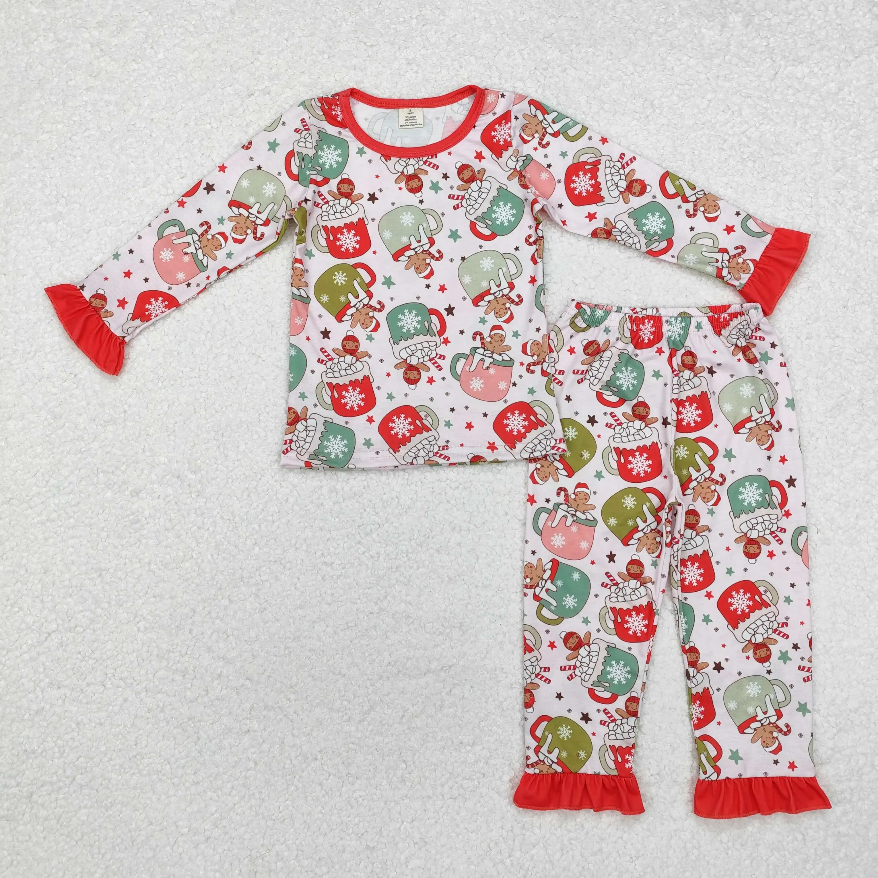 

new rts baby girls christmas pajama sets wholesale boutique bamboo christmas cup pattern holiday kids girls bedwear clothing