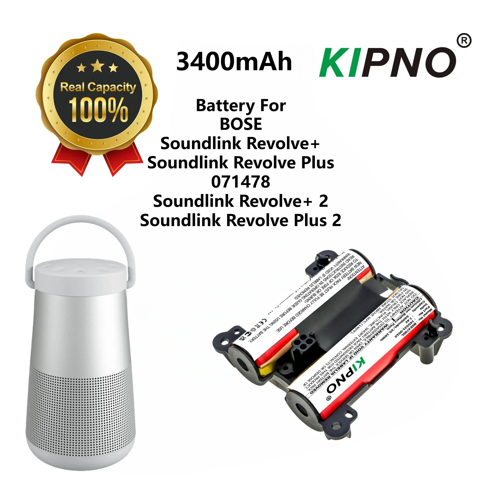Batería de Altavoz KIPNO de 7.4V/3400mAh Compatible con BOSE Soundlink Revolve+ plus SoundlinkRevolve+ 2 plus 2 Modelo 071478