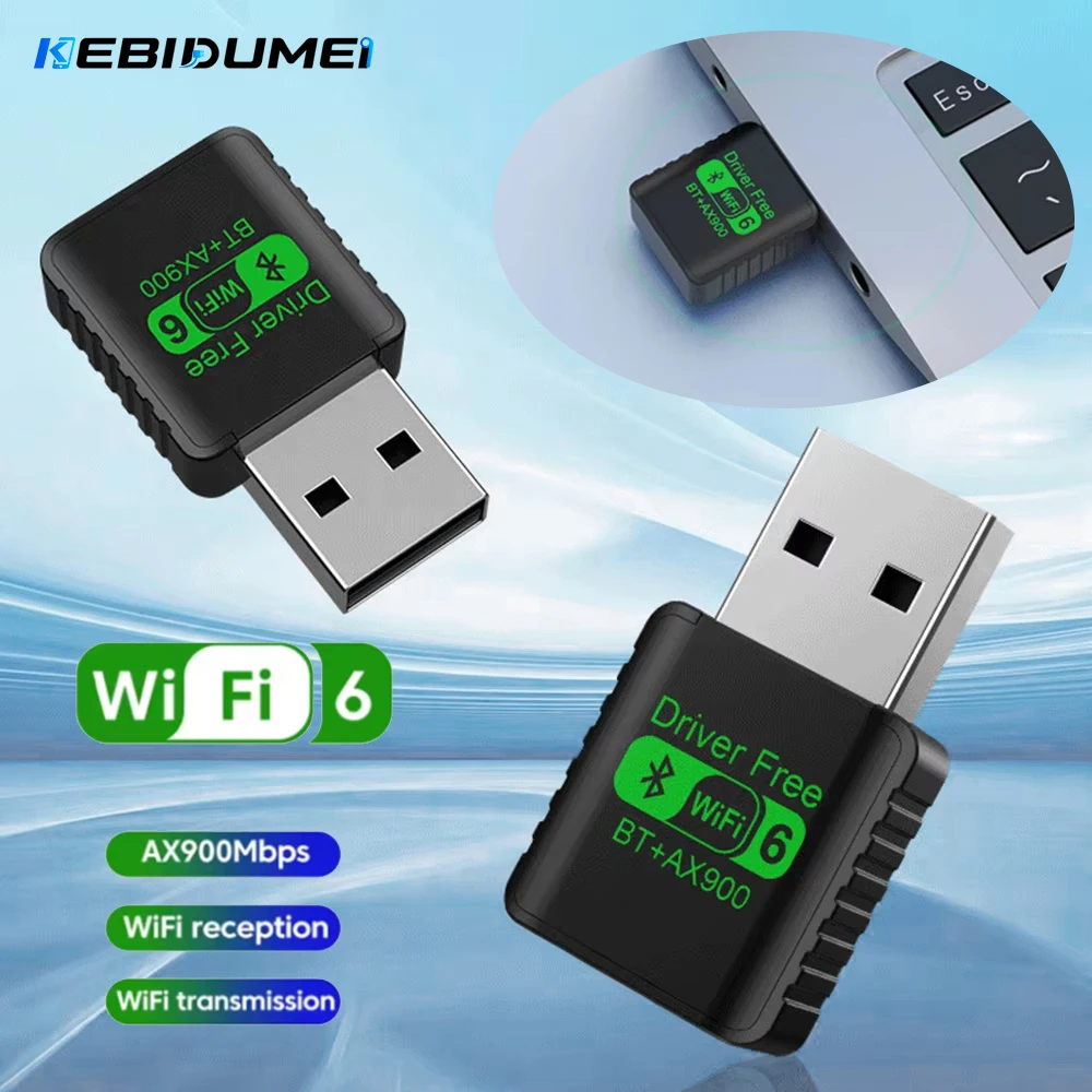 Adaptador USB WiFi KEBIDUMEI WiFi 6 AX900M BT 5.4, Placa de Rede Sem Fio 2.4G&5GHz com Antena Wi-Fi USB para Win10/11, Sem Necessidade de Driver