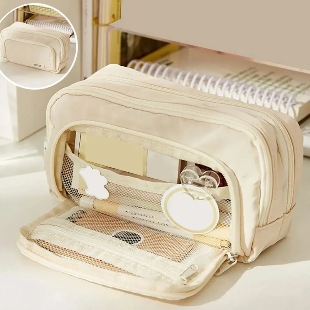 Multi-purpose Pencil Bag Multi-layer Aesthetic Pen Case Large-capacity Simple Desk Organizer Storage Pouch Student