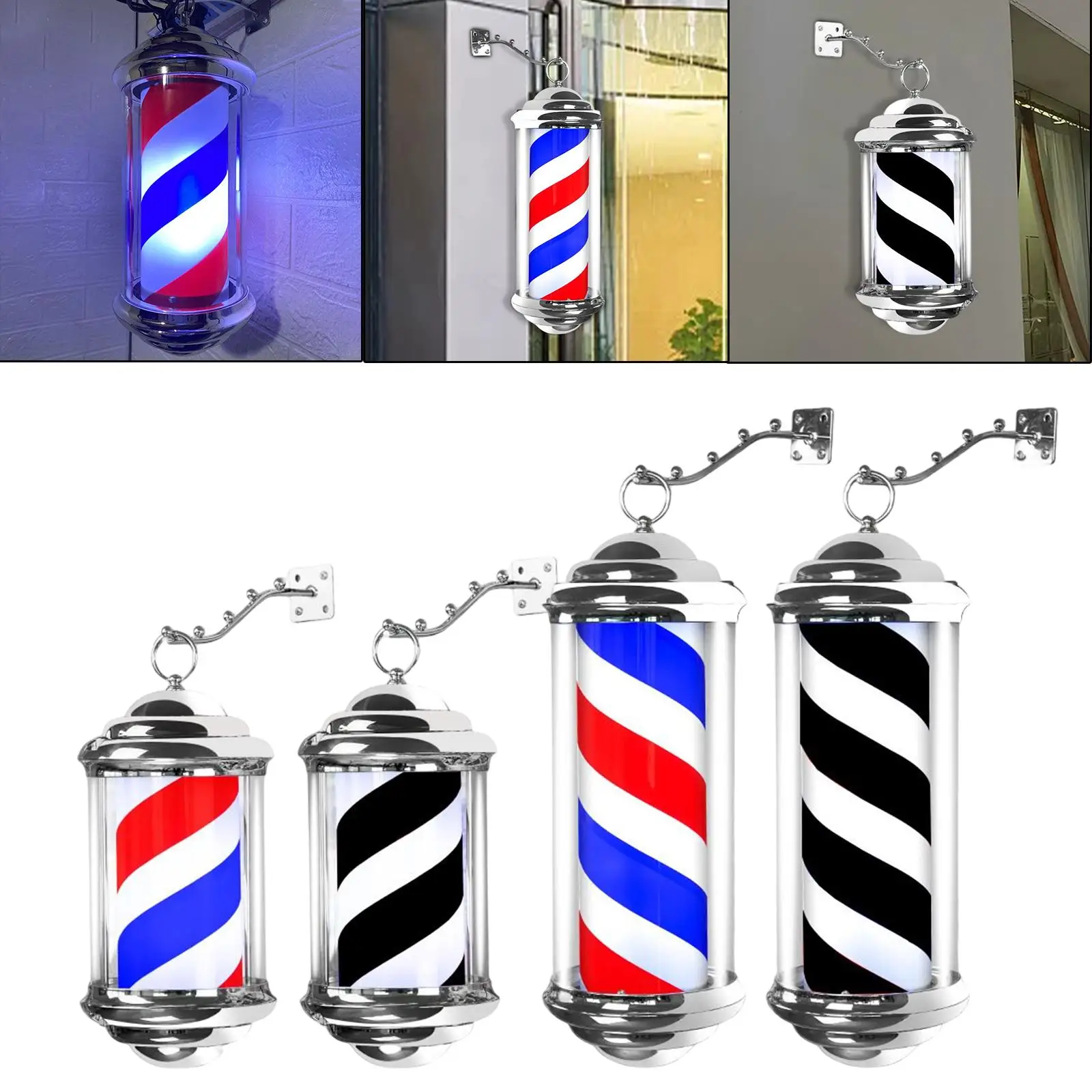 

32/40CM Waterproof Barber Pole Light Rotating Hair Salon Shop Sign Wall Mount Energy Saving Wall Lamp Retro Style for In-Outdoor