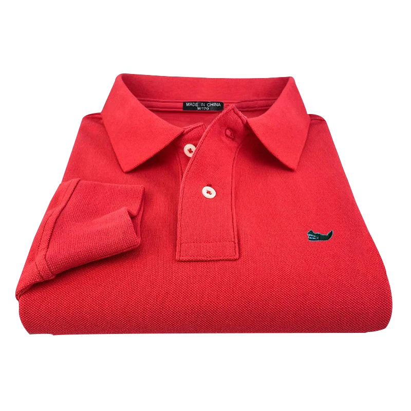 Polo de marca de lujo para hombre, camiseta informal de manga larga, 100% algodón, Color sólido, con solapa