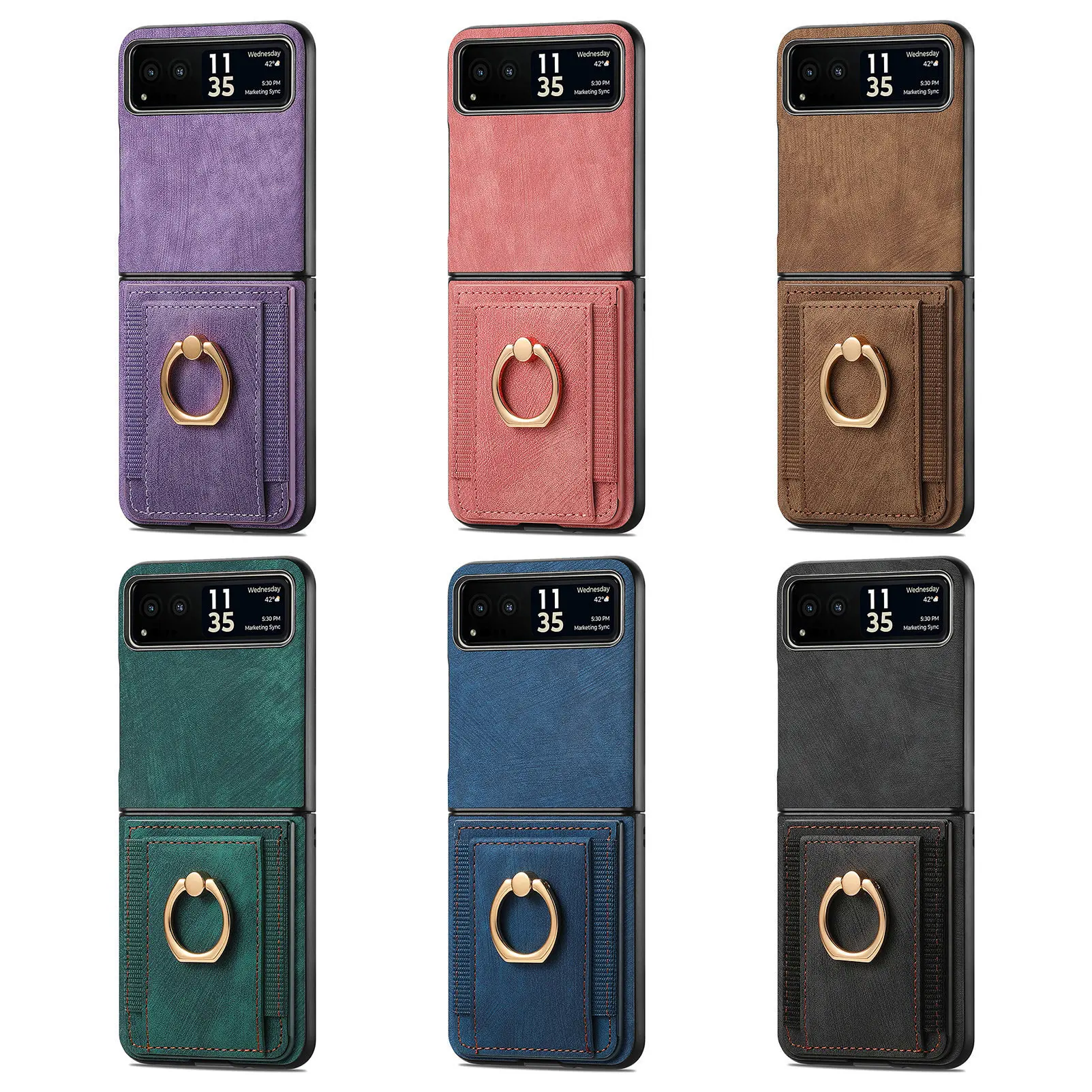 

For Motorola Razr 60 50 40 Ultra Phone Case Luxury Business Leather 360 Swivel Finger Ring Holder Card Case Shockproof Cover