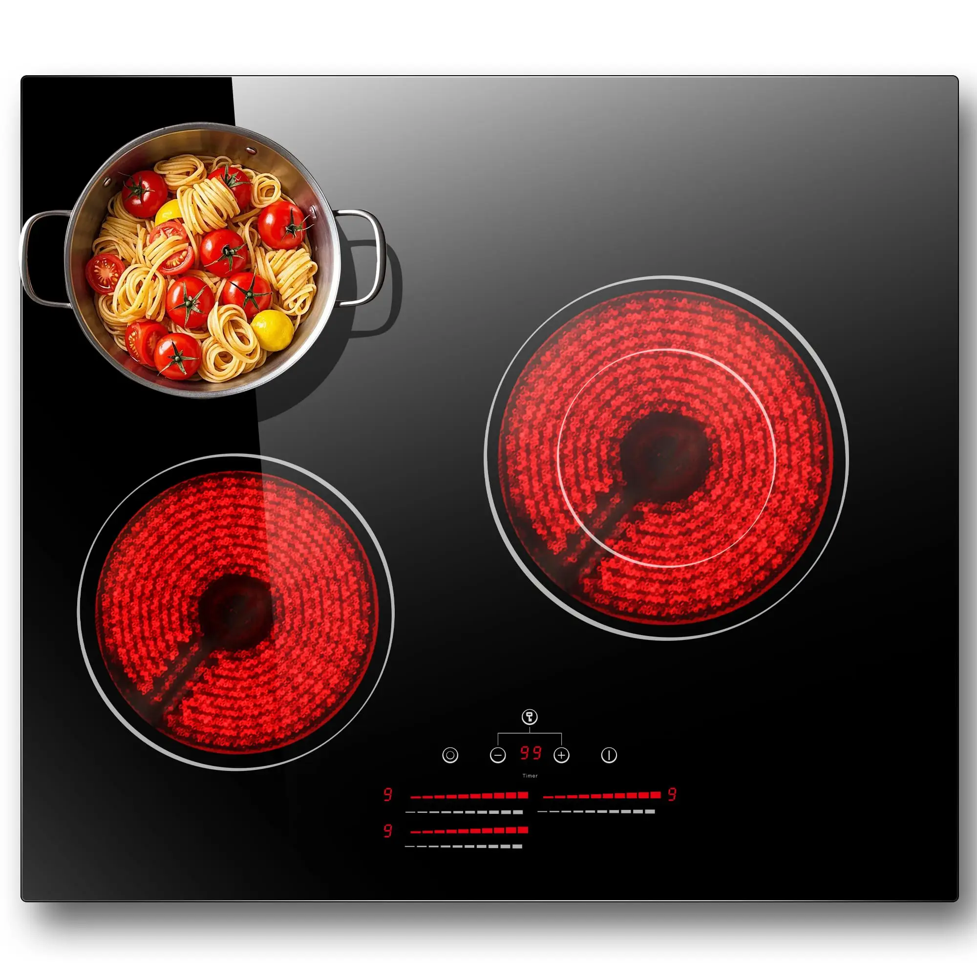 موقد NOXTON ذاتي الكفاءة 60 سم مع مناطق طهي بحلقة مزدوجة، مسطح سيراميك زجاجي 3 أطباق، 5500 وات، 220-240 فولت بدون قابس #1