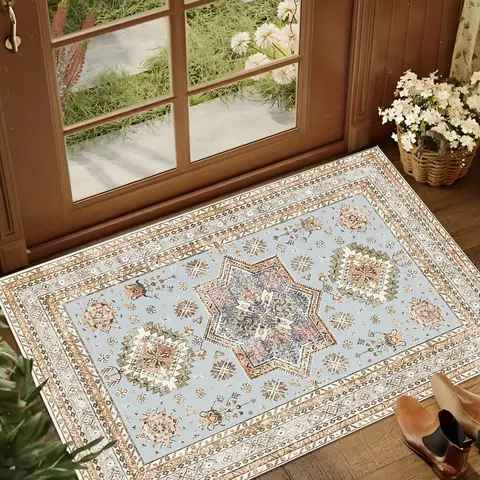 Vintage Persian Doormat Persian Floral Pattern Rug for Entryway Stain-resistant Carpet Luxury Home Decor Persian Style Retro
