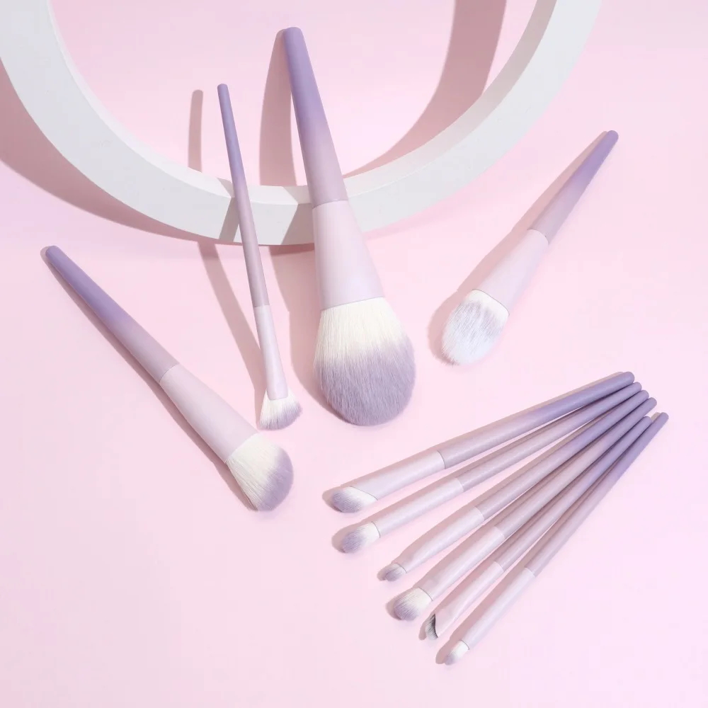 Ensemble de pinceaux de maquillage doux, 10 pièces, violet dégradé pour débutants, manche tout en bois, poils en Nylon, fard à paupières, Blush